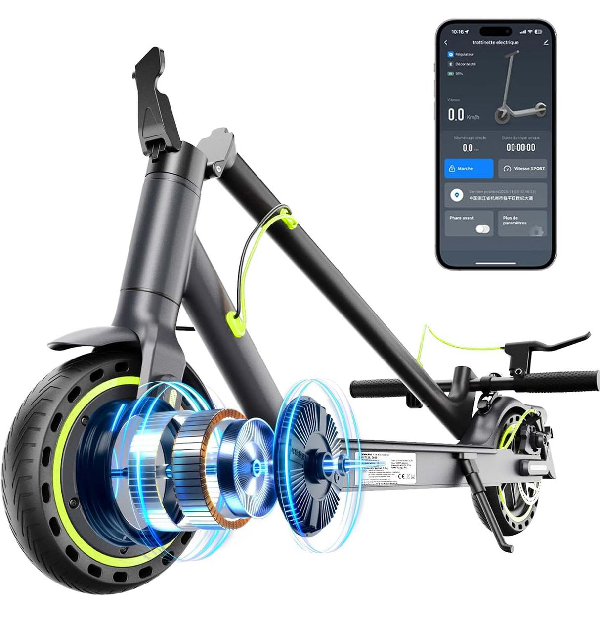Electric Scooter, 30-35km Range, Ultra-Light Electric Scooters for Adults and Teens, 36V 7.8Ah Battery, 500W PeakMotor, App Control, 3 Speed Mode, T series Foldable E Scooter